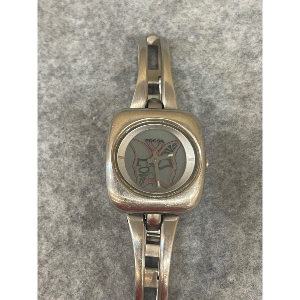 Fossil Women's Silver Tone Digital Butterfly Love Dial Watch Adj Works New Batt - Picture 2 of 6
